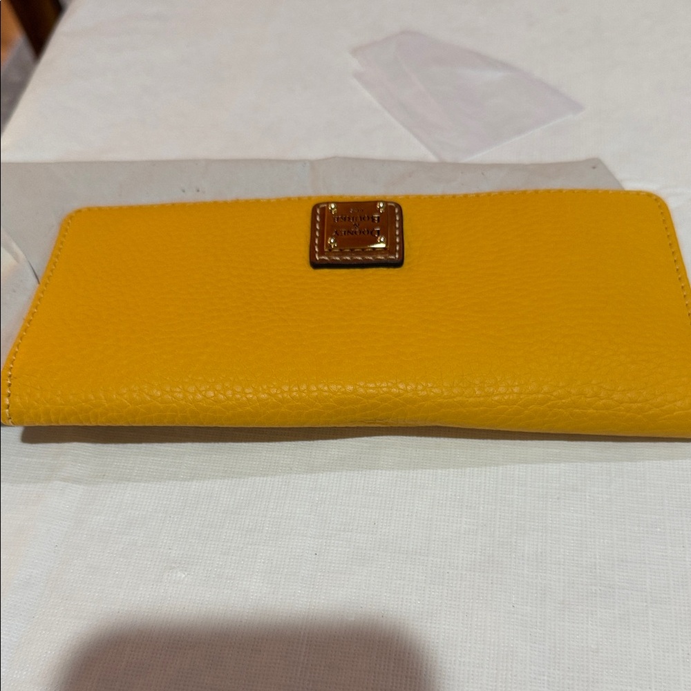 Yellow Leather Zip Wallet with Gold Plaque